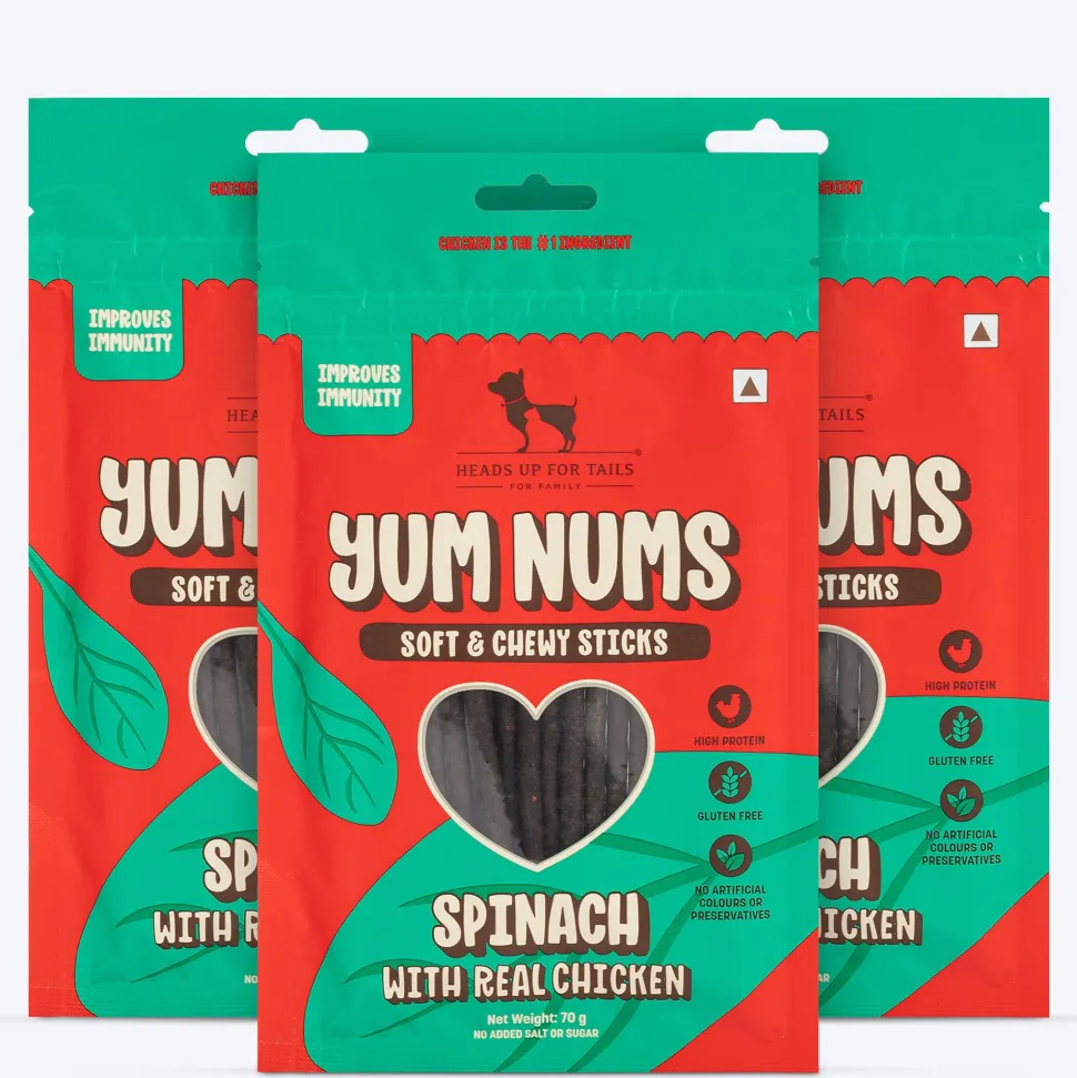 HUFT Yum Nums Dog Treats Soft & Chewy Sticks Spinach With Real Chicken - 70 gm