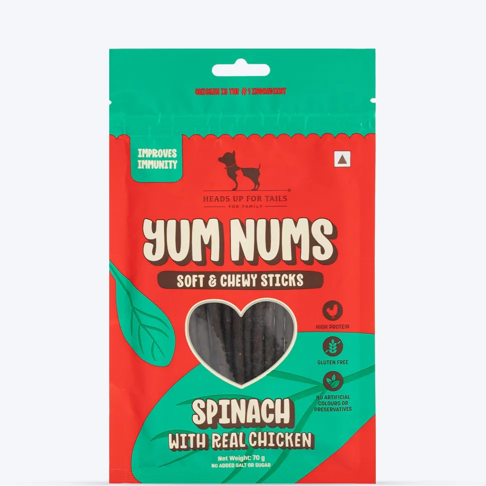 HUFT Yum Nums Dog Treats Soft & Chewy Sticks Spinach With Real Chicken - 70 gm