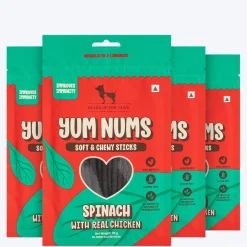 HUFT Yum Nums Dog Treats Soft & Chewy Sticks Spinach With Real Chicken - 70 gm