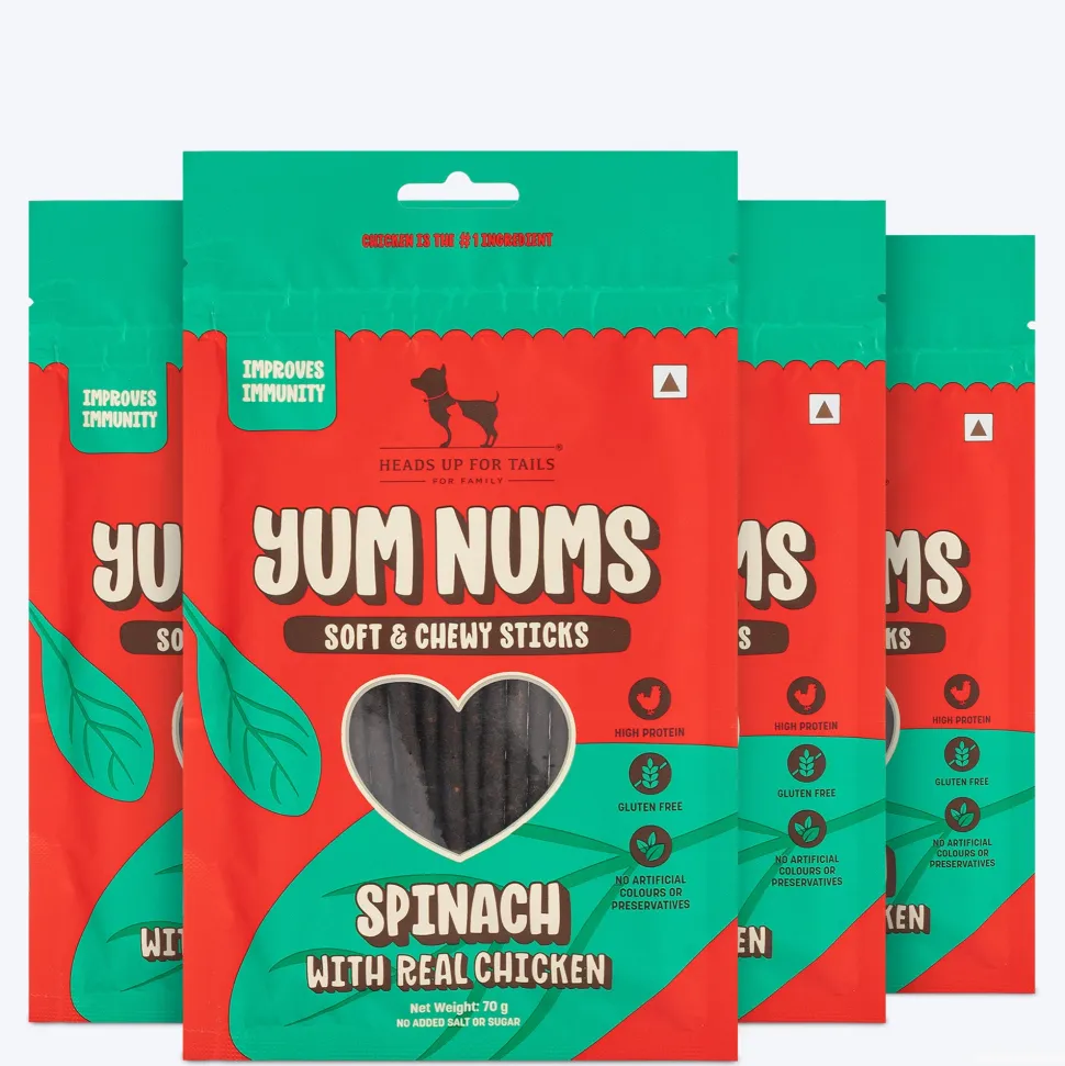 HUFT Yum Nums Dog Treats Soft & Chewy Sticks Spinach With Real Chicken - 70 gm