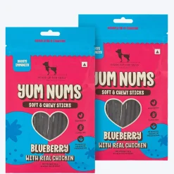 HUFT Yum Nums Dog Treats Soft & Chewy Sticks Blueberry With Real Chicken - 70 gm