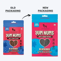 HUFT Yum Nums Dog Treats Soft & Chewy Sticks Blueberry With Real Chicken - 70 gm