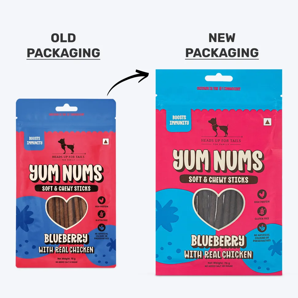 HUFT Yum Nums Dog Treats Soft & Chewy Sticks Blueberry With Real Chicken - 70 gm