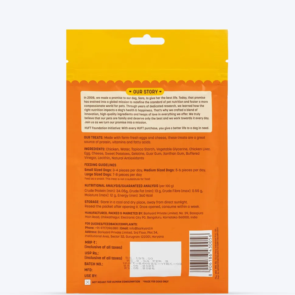 HUFT Yum Nums Soft & Chewy Pieces Egg & Cheese With Real Chicken Treat For Dogs