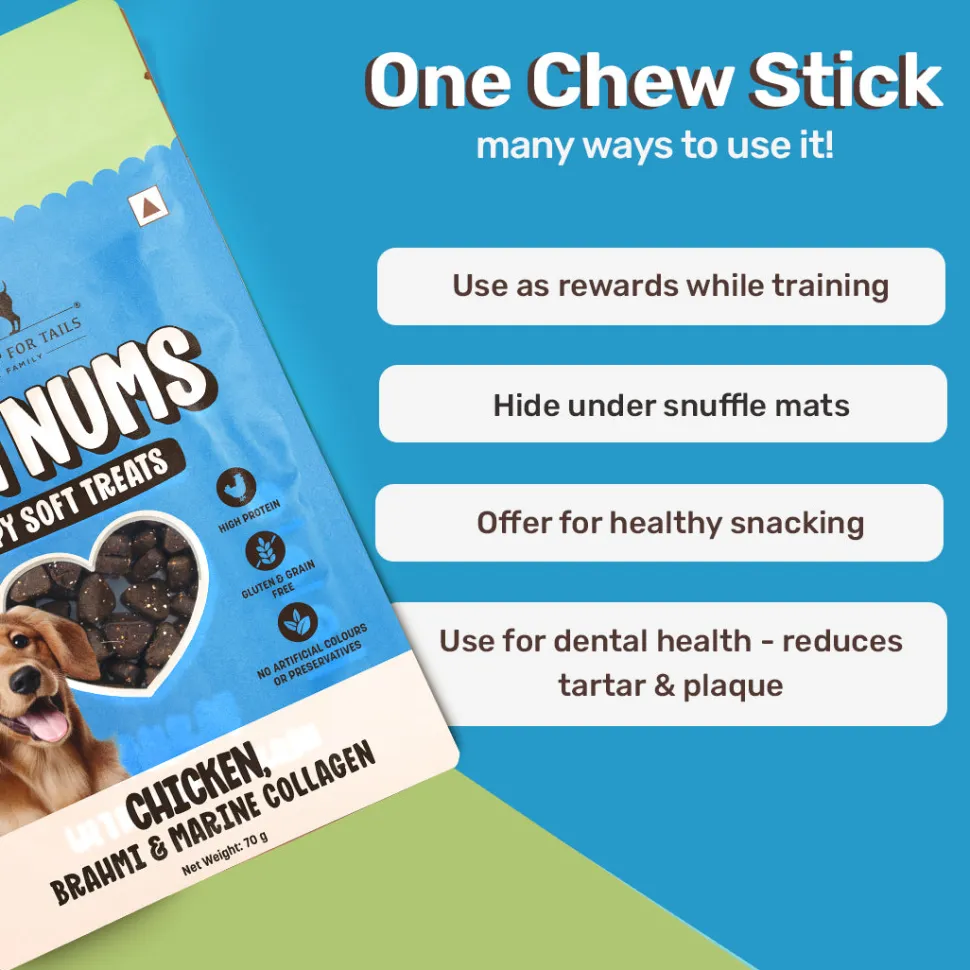 HUFT Yum Nums Soft & Chewy Puppy Treats - Chicken, Brahmi & Marine Collagen- 70 gm