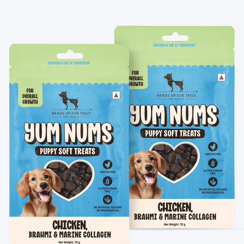 HUFT Yum Nums Soft & Chewy Puppy Treats - Chicken, Brahmi & Marine Collagen- 70 gm