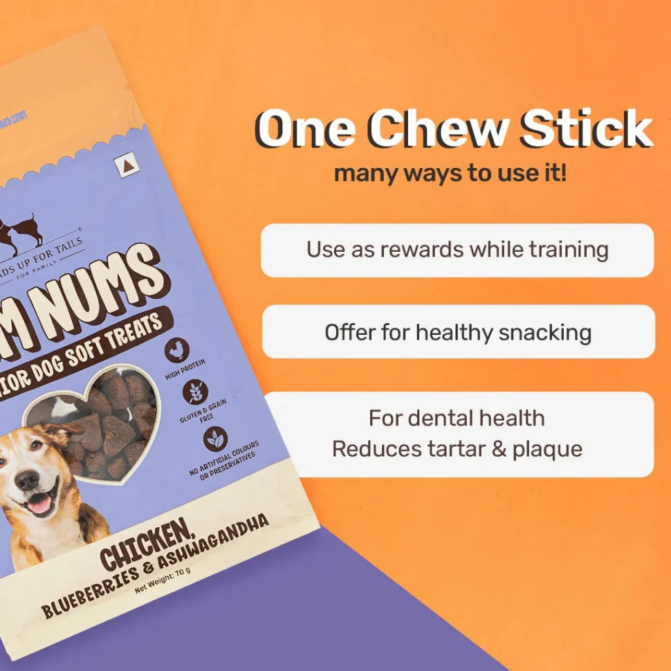 HUFT Yum Nums Soft & Chewy Senior Dog Treats - Chicken, Blueberries & Ashwagandha - 70 gm