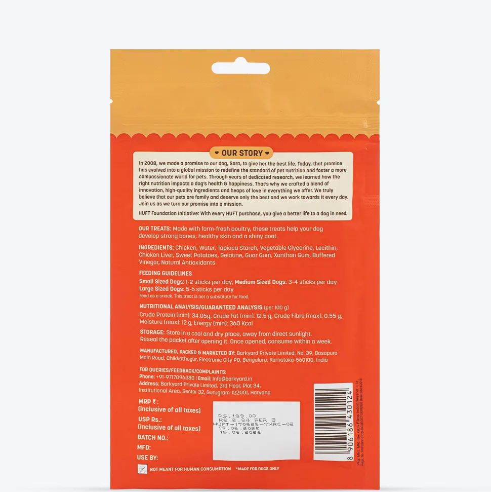 HUFT Yum Nums Soft & Chewy Sticks Real Chicken Treat For Dogs