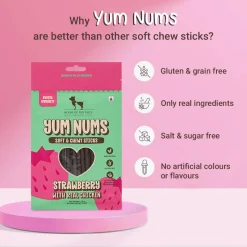 HUFT Yum Nums Soft & Chewy Sticks Strawberry with Real Chicken Treat For Dogs