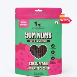 HUFT Yum Nums Soft & Chewy Sticks Strawberry with Real Chicken Treat For Dogs