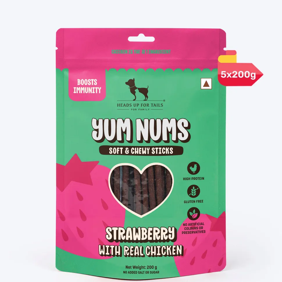 HUFT Yum Nums Soft & Chewy Sticks Strawberry with Real Chicken Treat For Dogs