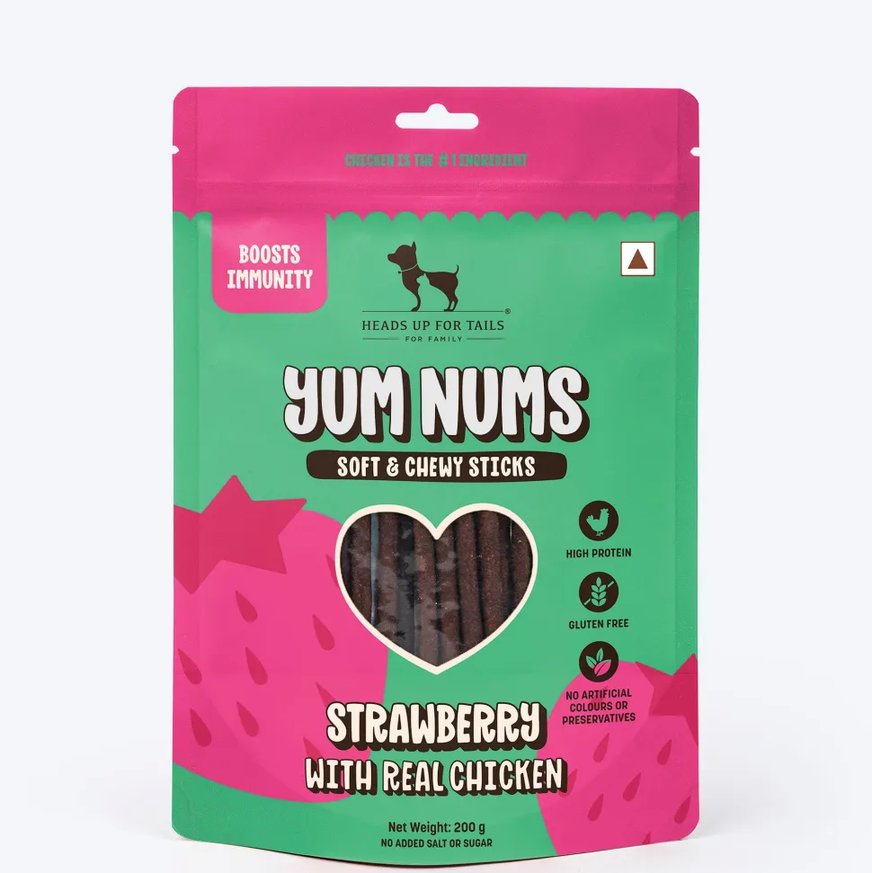 HUFT Yum Nums Soft & Chewy Sticks Strawberry with Real Chicken Treat For Dogs