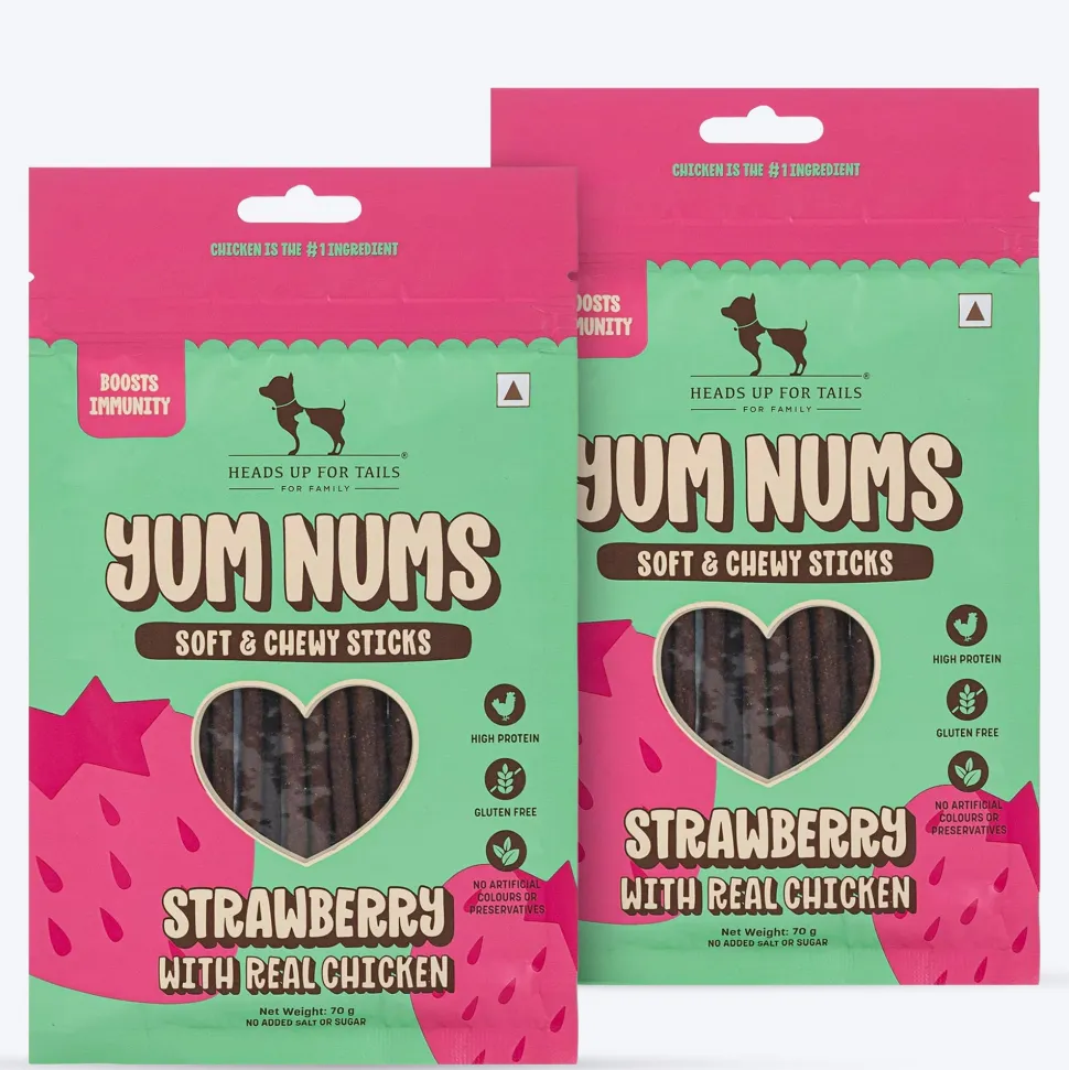 HUFT Yum Nums Soft & Chewy Sticks Strawberry with Real Chicken Treat For Dogs