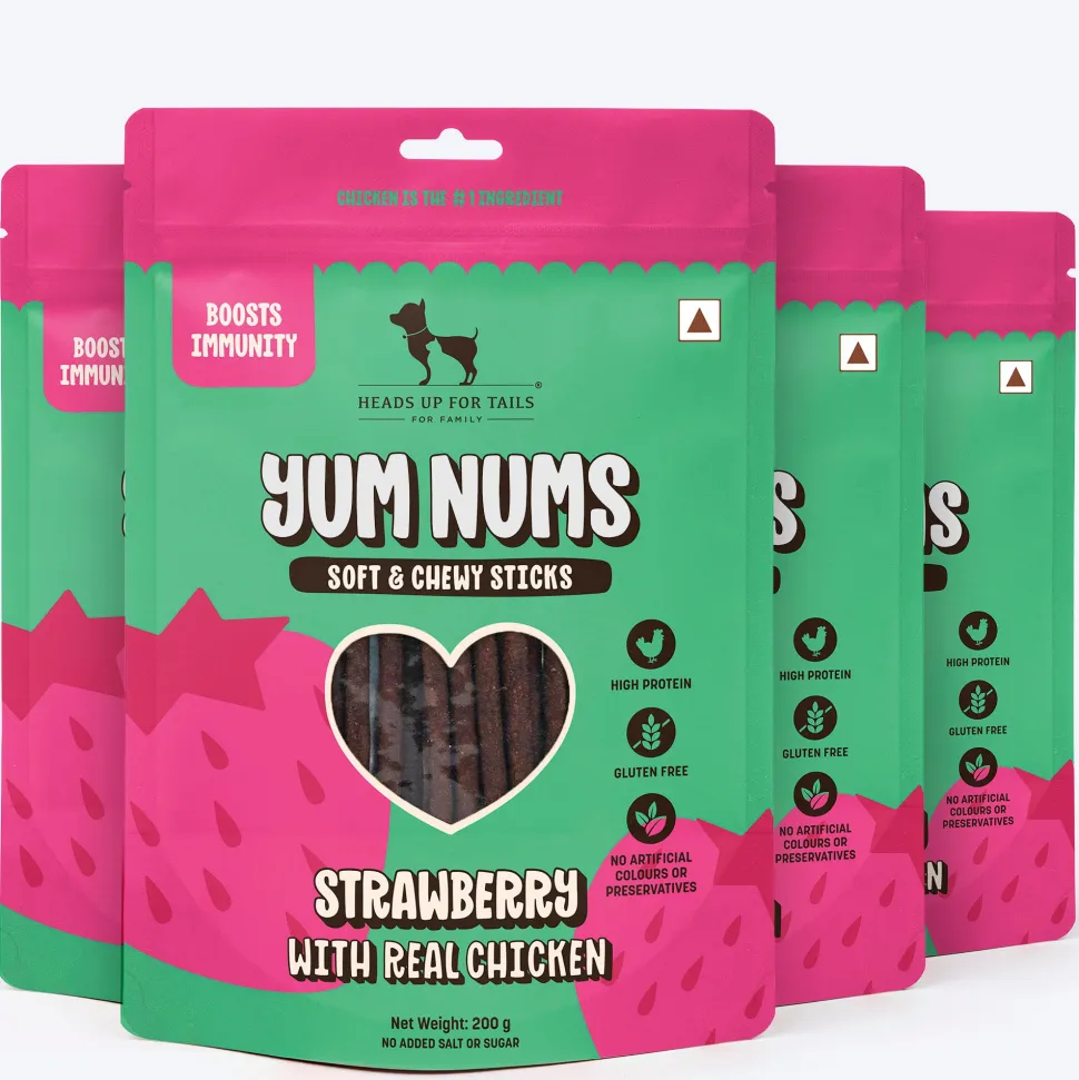 HUFT Yum Nums Soft & Chewy Sticks Strawberry with Real Chicken Treat For Dogs