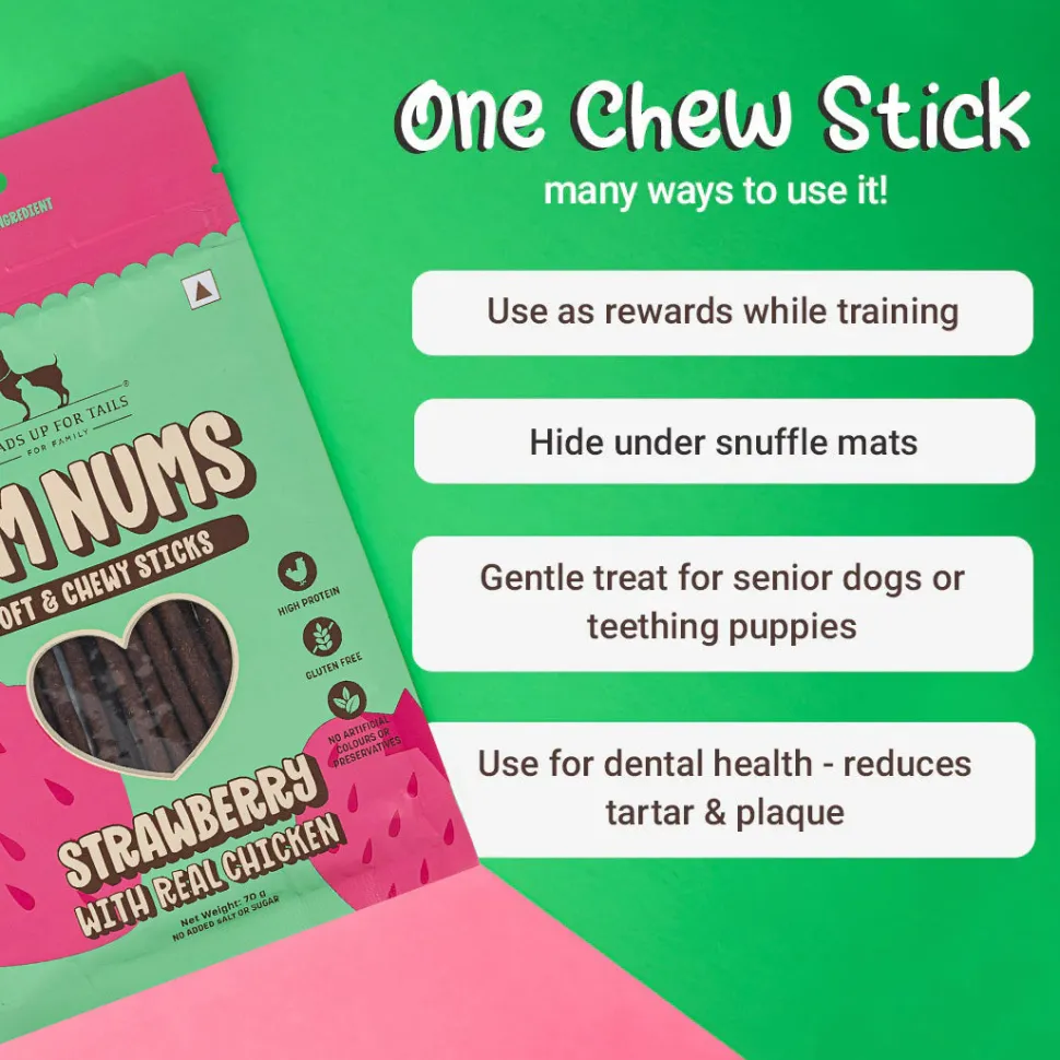 HUFT Yum Nums Soft & Chewy Sticks Strawberry with Real Chicken Treat For Dogs
