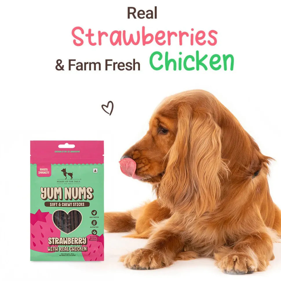 HUFT Yum Nums Soft & Chewy Sticks Strawberry with Real Chicken Treat For Dogs
