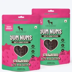 HUFT Yum Nums Soft & Chewy Sticks Strawberry with Real Chicken Treat For Dogs