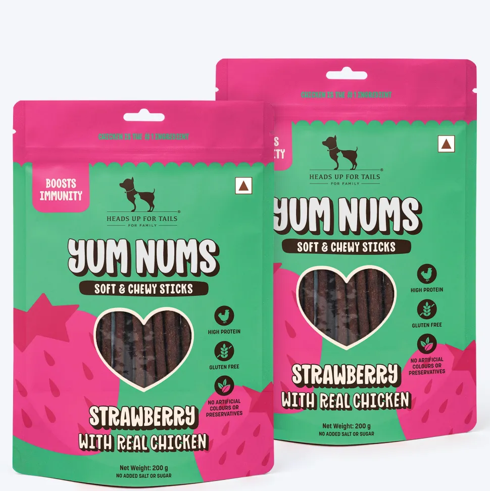HUFT Yum Nums Soft & Chewy Sticks Strawberry with Real Chicken Treat For Dogs
