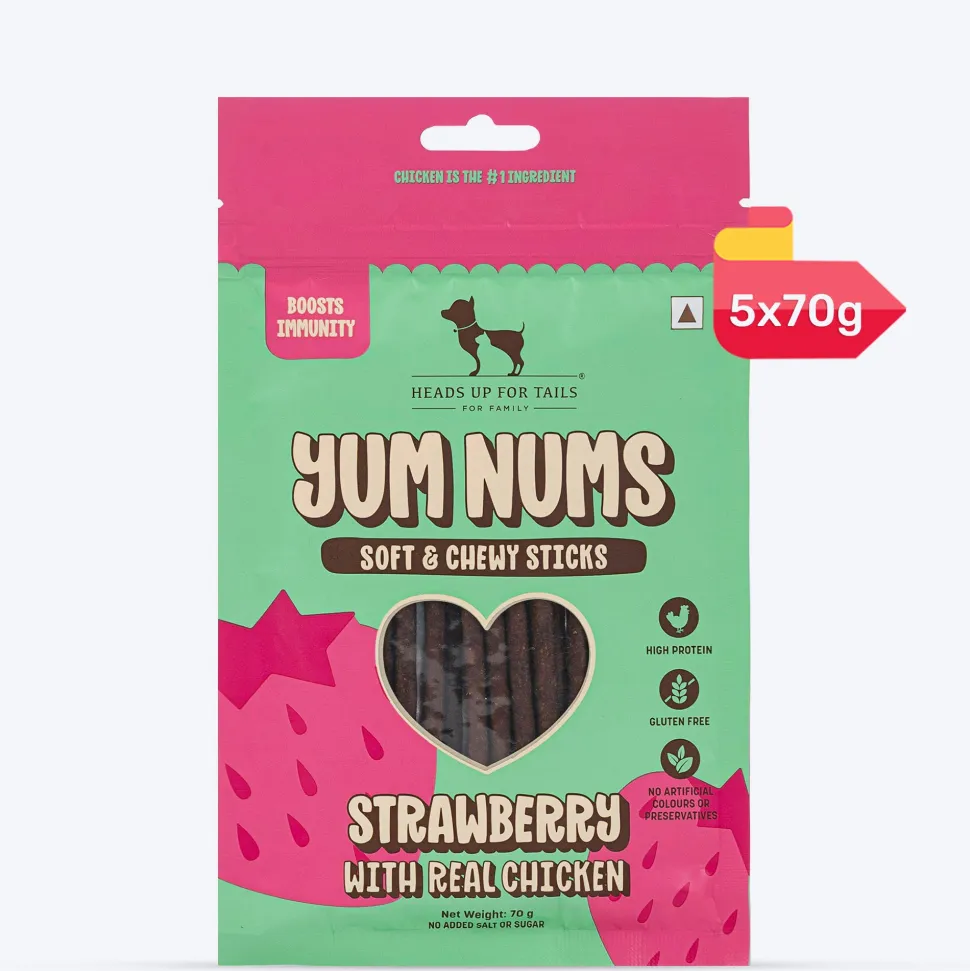 HUFT Yum Nums Soft & Chewy Sticks Strawberry with Real Chicken Treat For Dogs