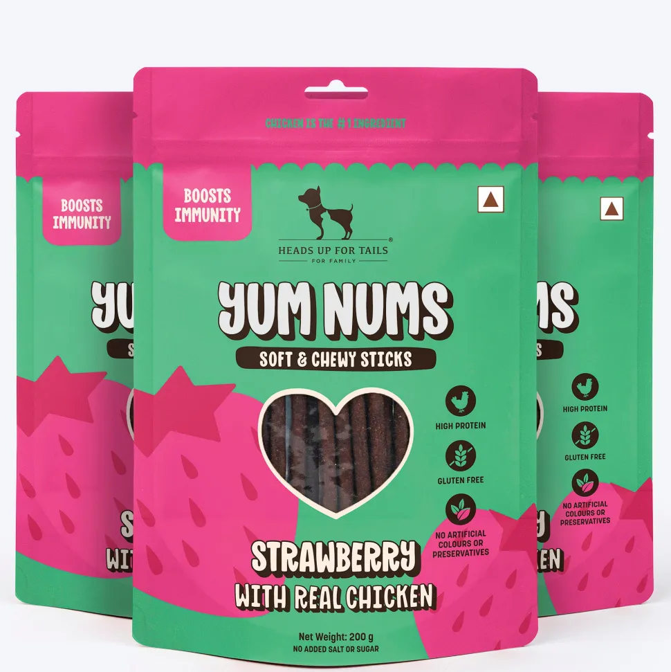 HUFT Yum Nums Soft & Chewy Sticks Strawberry with Real Chicken Treat For Dogs