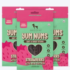 HUFT Yum Nums Soft & Chewy Sticks Strawberry with Real Chicken Treat For Dogs