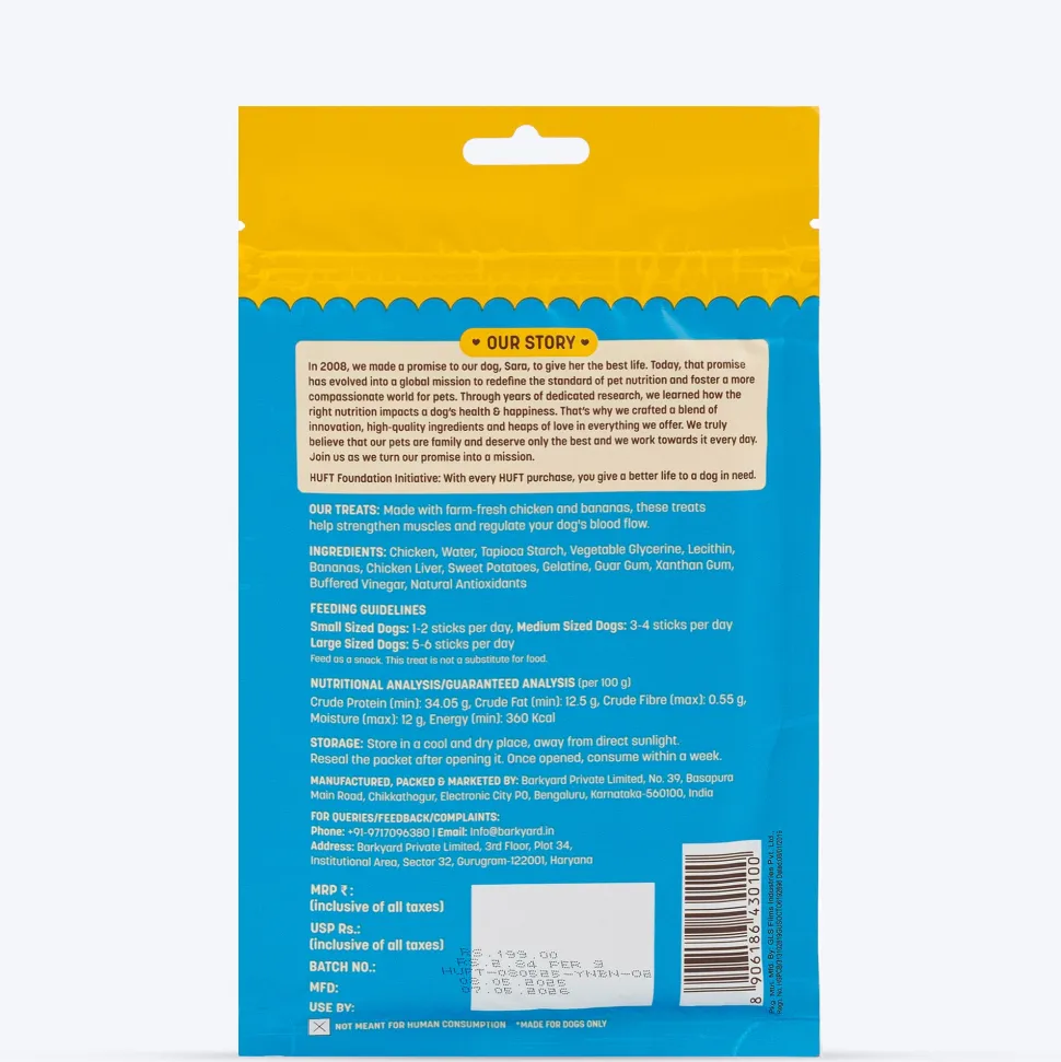 HUFT Yum Nums Soft & Chewy Sticks Banana with Real Chicken Treat For Dogs - 70 g