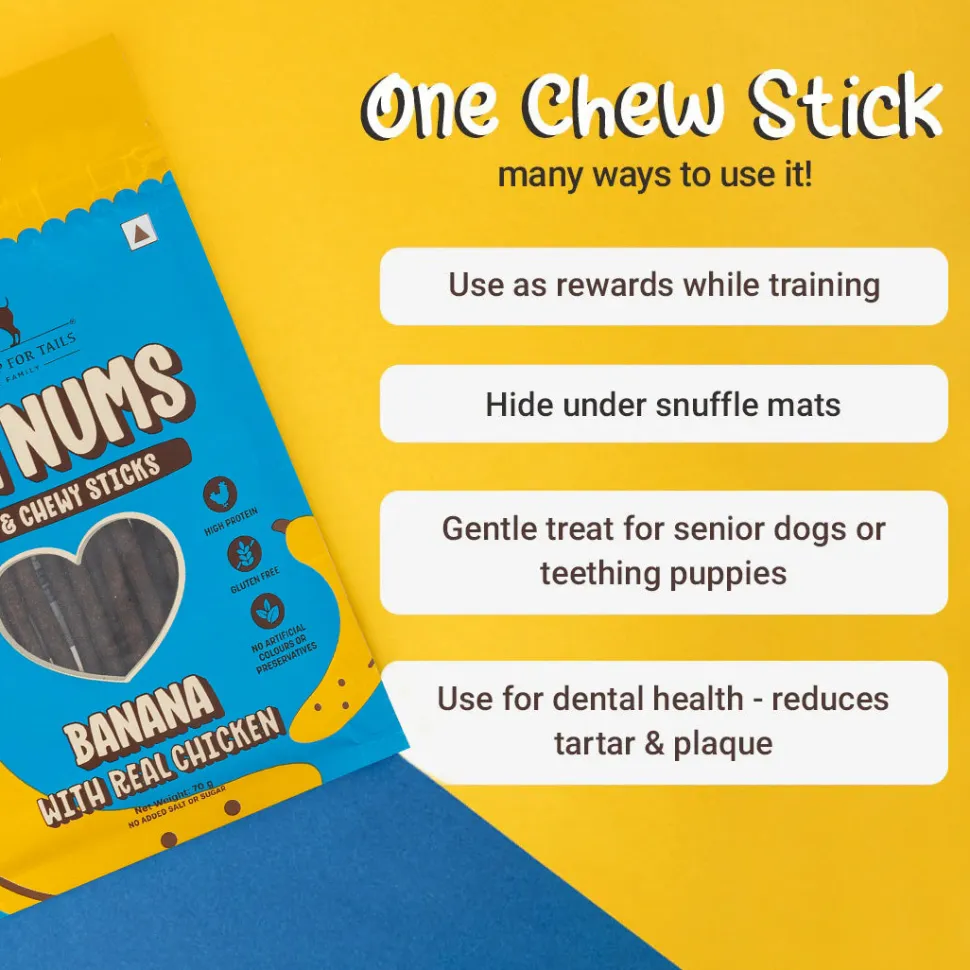 HUFT Yum Nums Soft & Chewy Sticks Banana with Real Chicken Treat For Dogs - 70 g