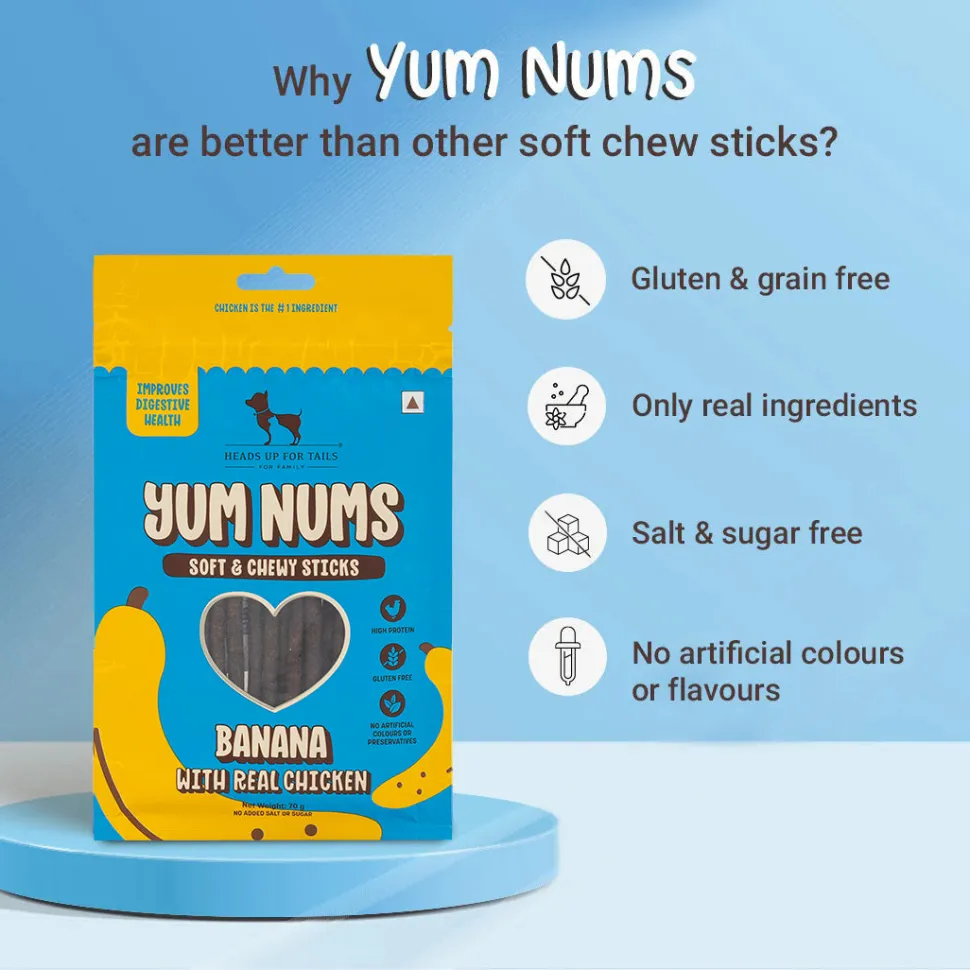 HUFT Yum Nums Soft & Chewy Sticks Banana with Real Chicken Treat For Dogs - 70 g