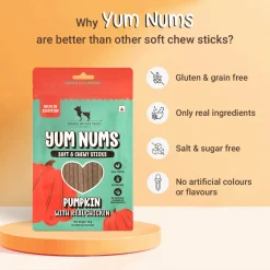 HUFT Yum Nums Soft & Chewy Sticks Pumpkin with Real Chicken Treat For Dogs - 70 g