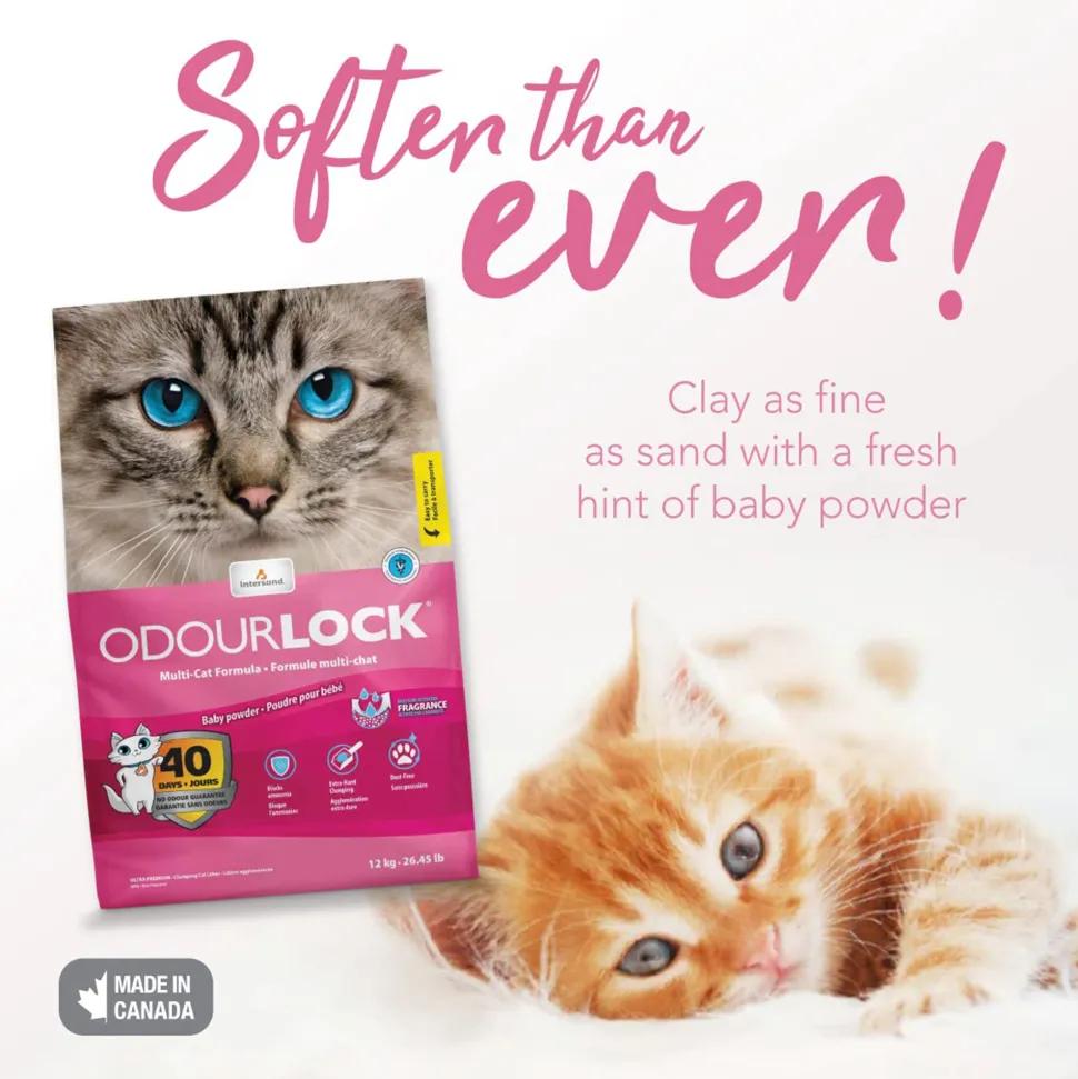 Intersand Odourlock Multi Cat Formula Clumpable Cat Litter Baby Powder - 12 kg