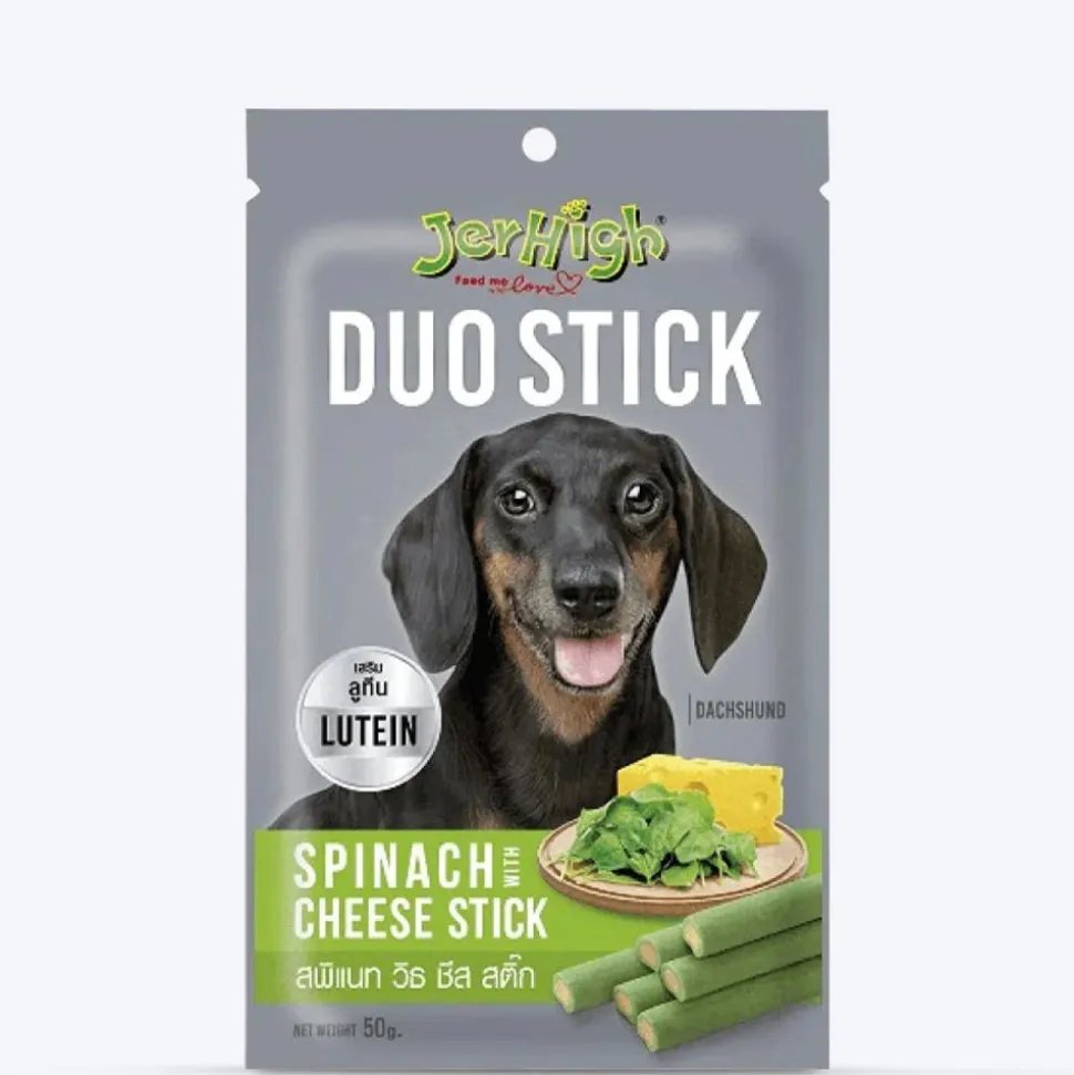 JerHigh Duo Stick Dog Treat - Spinach with Cheese Stick - 50 g