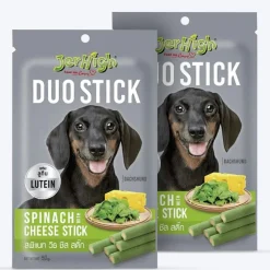 JerHigh Duo Stick Dog Treat - Spinach with Cheese Stick - 50 g