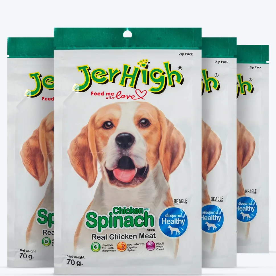 JerHigh Spinach Stick Dog Treats with Real Chicken Meat