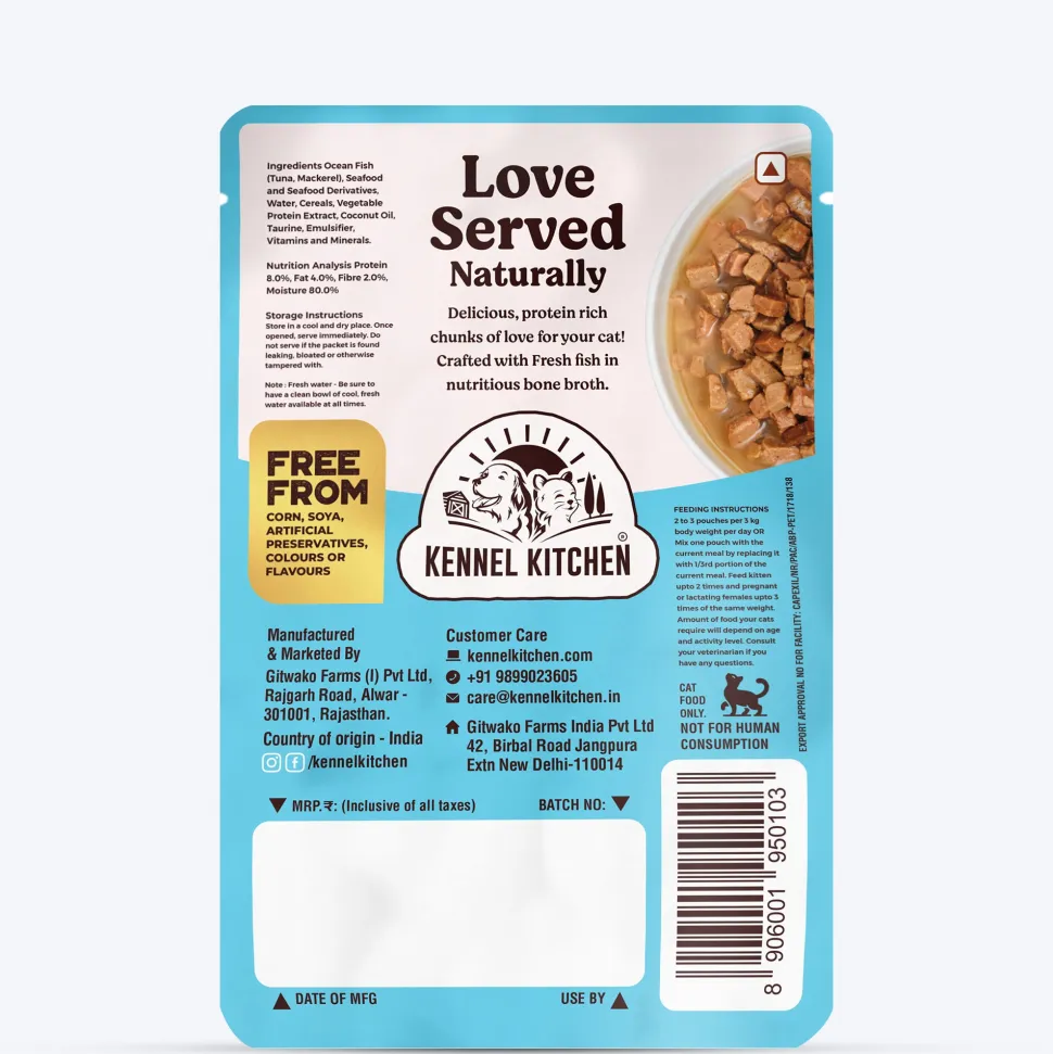 Kennel Kitchen Fish Chunks In Gravy Wet Cat Food - 80 g packs