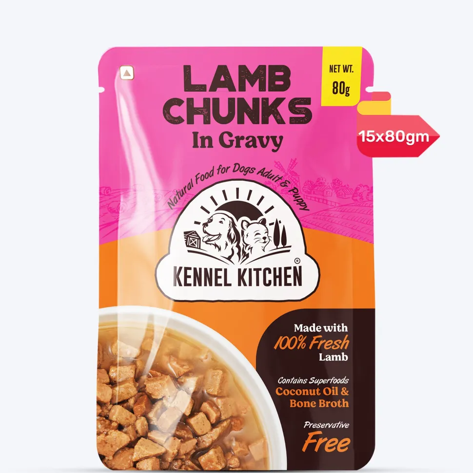 Kennel Kitchen (All Breeds & Ages) Lamb Chunks in Gravy Wet Dog Food - 80 g Packs
