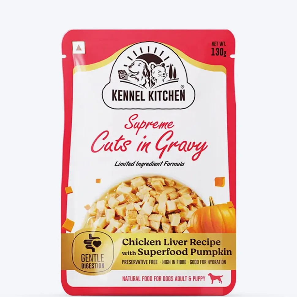 Kennel Kitchen Chicken Liver with Pumpkin Supreme Cuts In Gravy Wet Dog Food - 130 g Packs