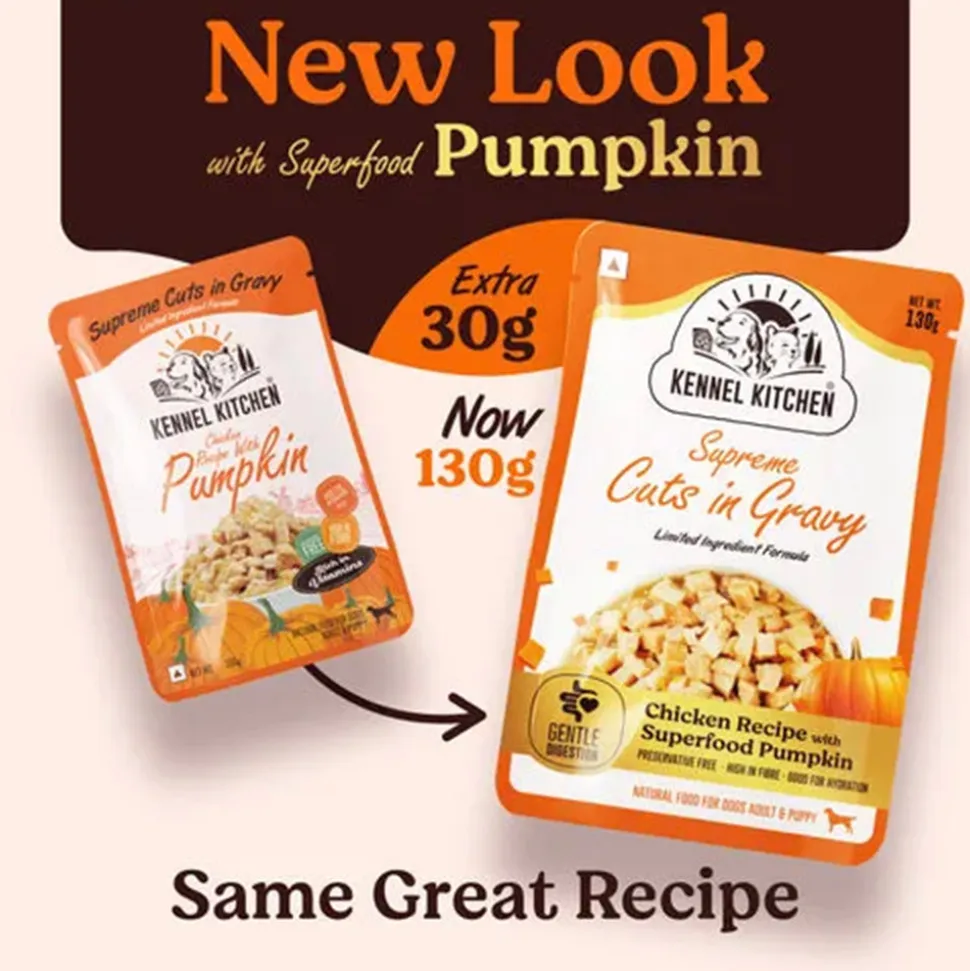 Kennel Kitchen Chicken with Pumpkin Supreme Cuts In Gravy Wet Dog Food - 130 g Packs