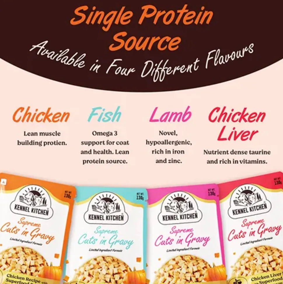 Kennel Kitchen Fish with Pumpkin Supreme Cuts In Gravy Wet Dog Food - 130 g Packs