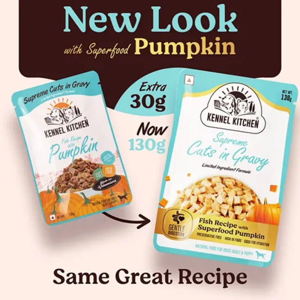 Kennel Kitchen Fish with Pumpkin Supreme Cuts In Gravy Wet Dog Food - 130 g Packs