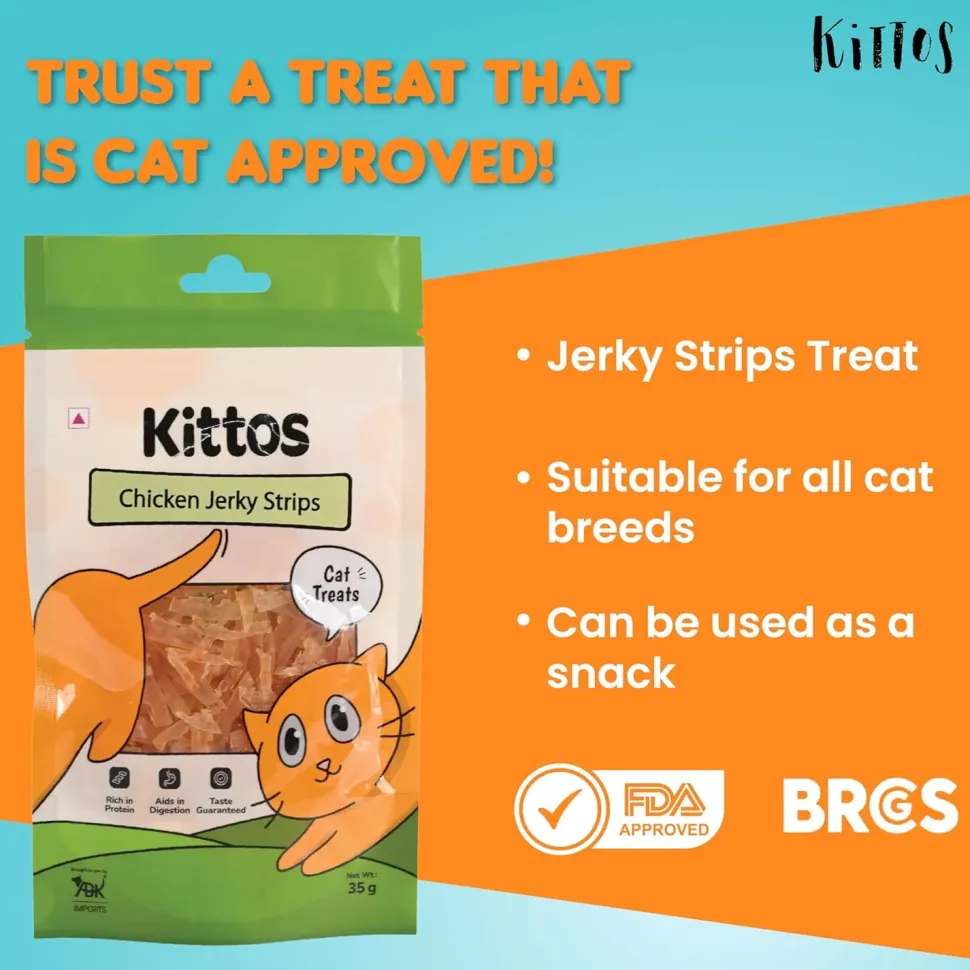 Kittos Purr-Fect Chicken Jerky Strips Cat Treats - 35 g