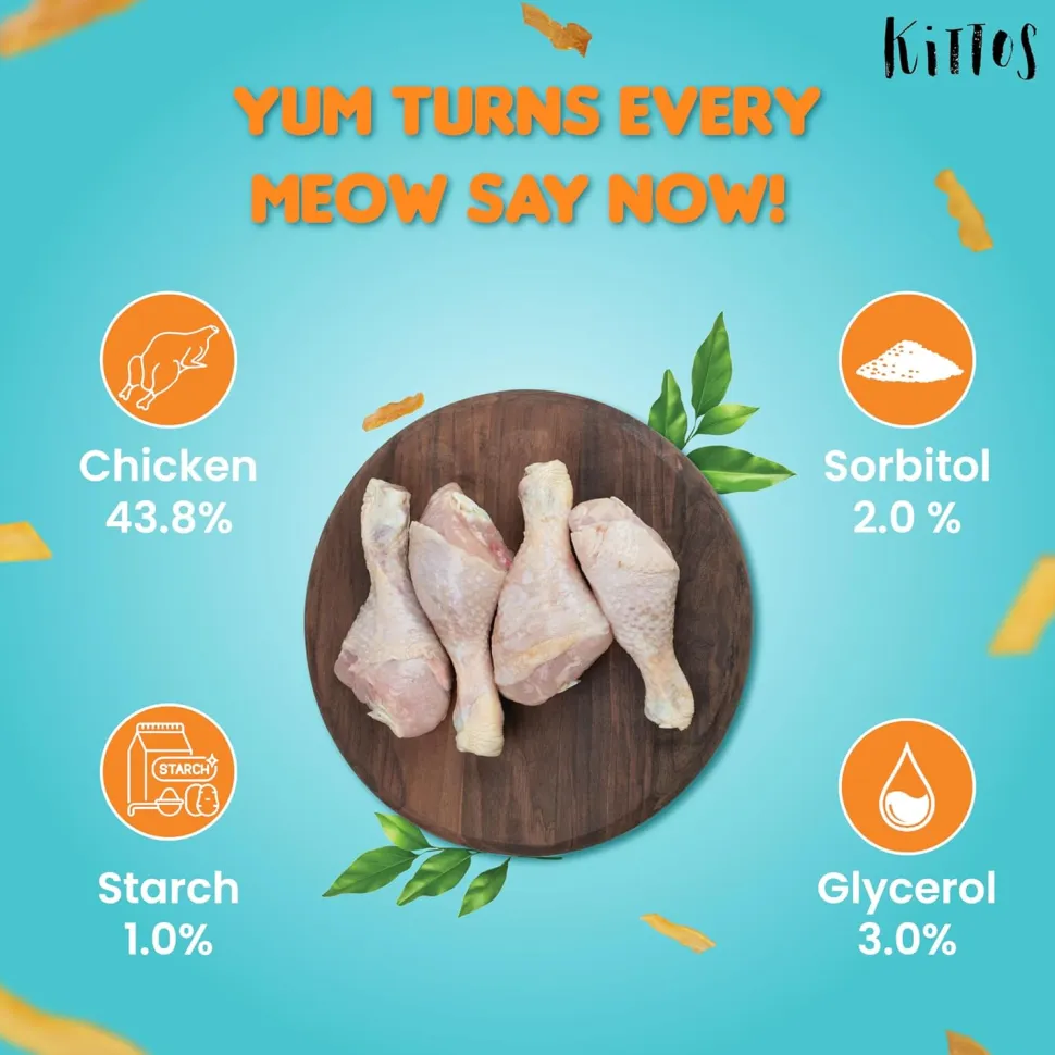 Kittos Purr-Fect Chicken Jerky Strips Cat Treats - 35 g
