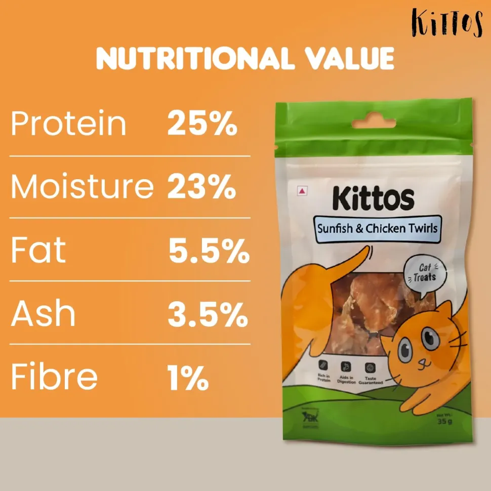 Kittos Purr-Fect Sunfish & Chicken Twirls Cat Treats - 35 g