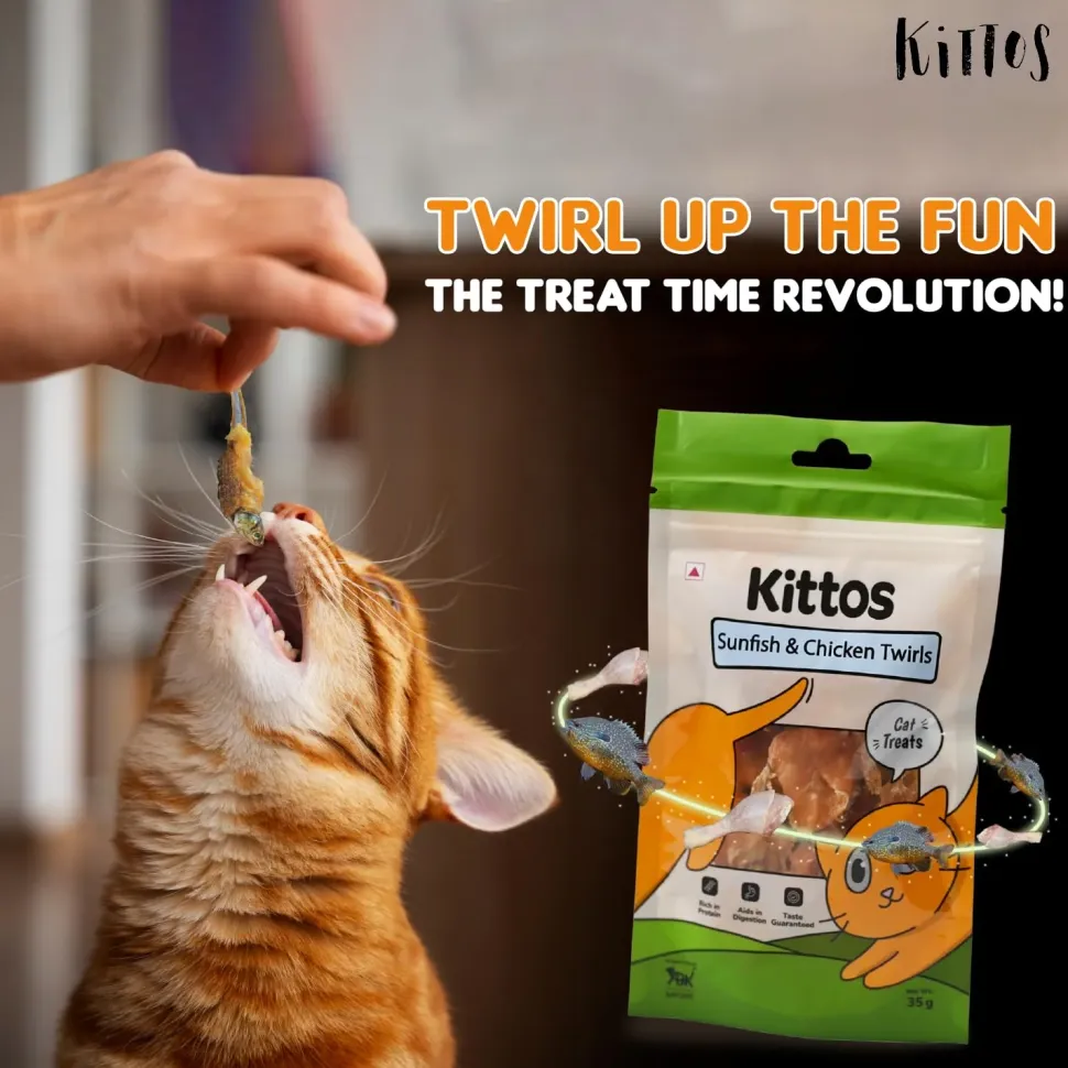 Kittos Purr-Fect Sunfish & Chicken Twirls Cat Treats - 35 g