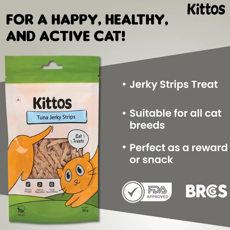 Kittos Purr-Fect Tuna Jerky Strips Cat Treats - 35 g