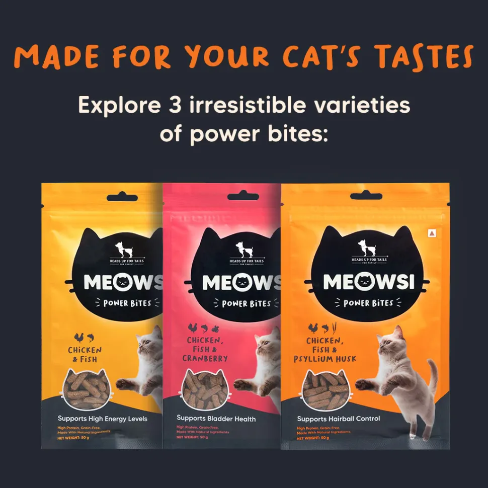 Meowsi Chicken, Fish & Psyllium Husk Power Bites Cat Treats 50g