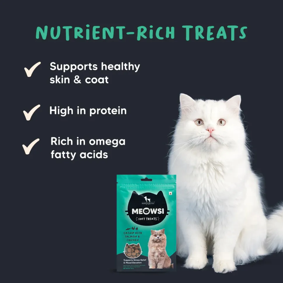 Meowsi Soft Cat Treats Catnip Salmon & Chicken Grain-Free 50g