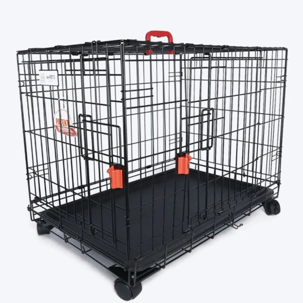 M-Pets Voyager Wire Crate with 2 Doors and Wheels For Dog & Cat