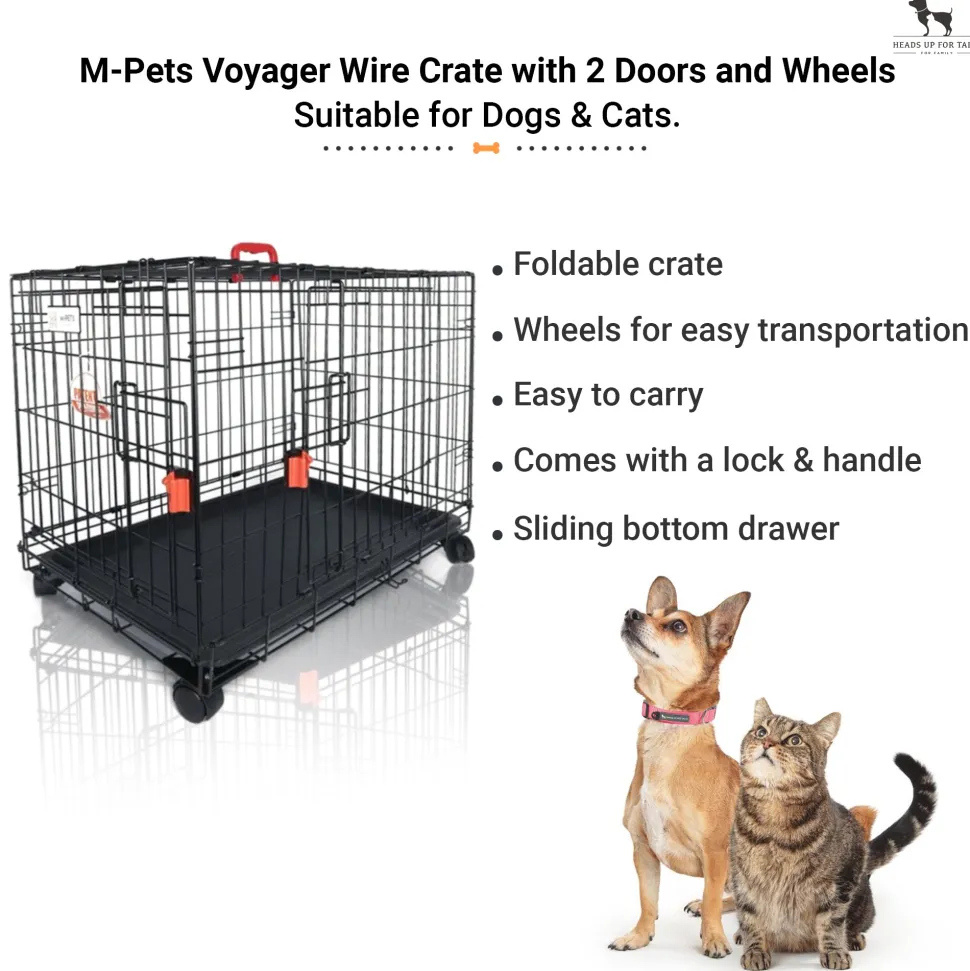 M-Pets Voyager Wire Crate with 2 Doors and Wheels For Dog & Cat