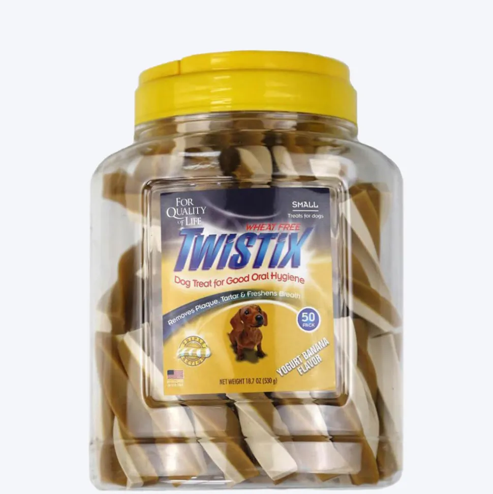 NPIC Twistix Yogurt Banana Dog Treats Canister - Small (50 Sticks) - 530g