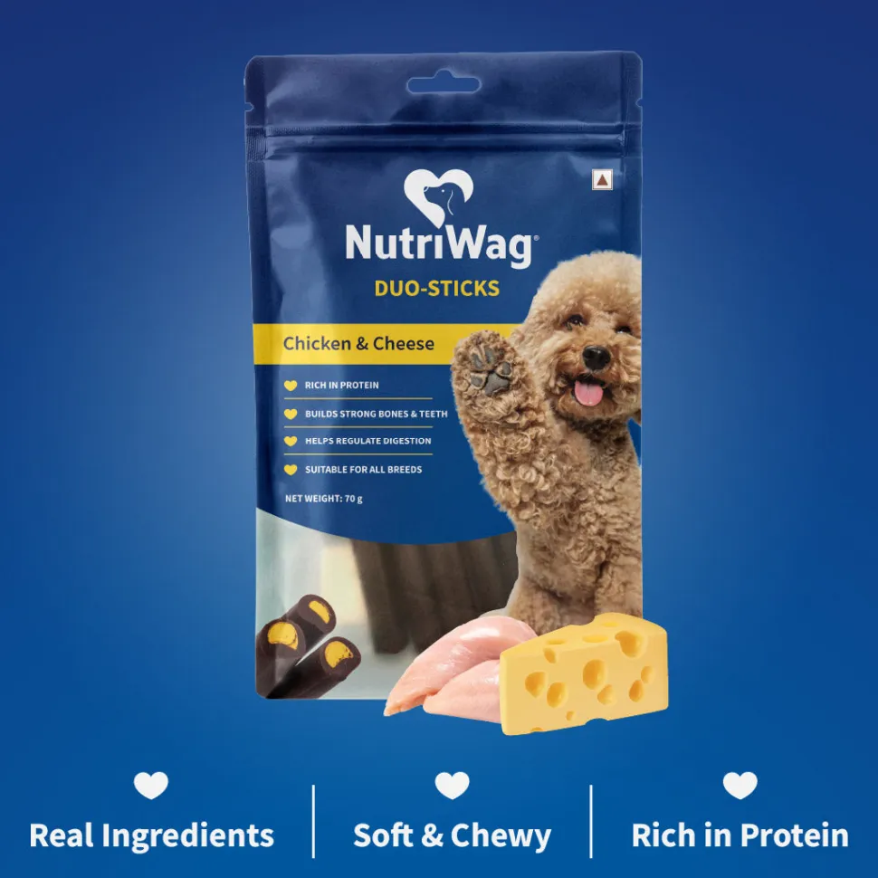 NutriWag Chicken & Cheese Duo Sticks Treats For Dog - 70 gm